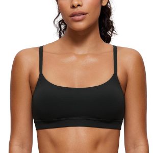 CRZ YOGA Womens Butterluxe Adjustable Spaghetti Strap Sports Bra - Scoop Neck Wireless Padded Yoga Workout Crop Top