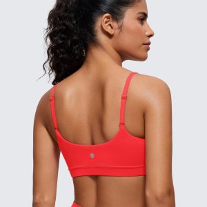 CRZ YOGA Womens Butterluxe Adjustable Spaghetti Strap Sports Bra - Scoop Neck Wireless Padded Yoga Workout Crop Top