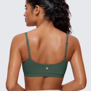 CRZ YOGA Womens Butterluxe Adjustable Spaghetti Strap Sports Bra - Scoop Neck Wireless Padded Yoga Workout Crop Top