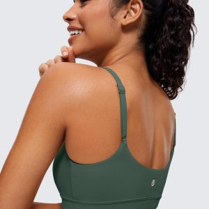 CRZ YOGA Womens Butterluxe Adjustable Spaghetti Strap Sports Bra - Scoop Neck Wireless Padded Yoga Workout Crop Top