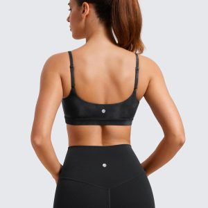 CRZ YOGA Womens Butterluxe Adjustable Spaghetti Strap Sports Bra - Scoop Neck Wireless Padded Yoga Workout Crop Top