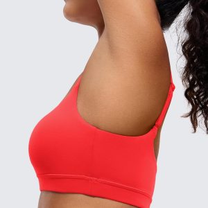 CRZ YOGA Womens Butterluxe Adjustable Spaghetti Strap Sports Bra - Scoop Neck Wireless Padded Yoga Workout Crop Top