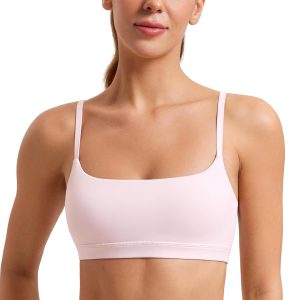 CRZ YOGA Womens Butterluxe Adjustable Spaghetti Strap Sports Bra - Scoop Neck Wireless Padded Yoga Workout Crop Top