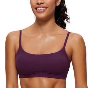 CRZ YOGA Womens Butterluxe Adjustable Spaghetti Strap Sports Bra - Scoop Neck Wireless Padded Yoga Workout Crop Top