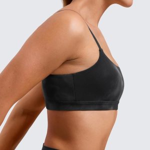 CRZ YOGA Womens Butterluxe Adjustable Spaghetti Strap Sports Bra - Scoop Neck Wireless Padded Yoga Workout Crop Top