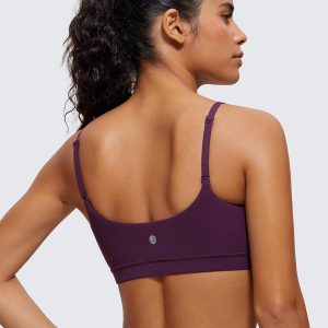 CRZ YOGA Womens Butterluxe Adjustable Spaghetti Strap Sports Bra - Scoop Neck Wireless Padded Yoga Workout Crop Top