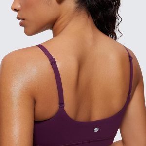 CRZ YOGA Womens Butterluxe Adjustable Spaghetti Strap Sports Bra - Scoop Neck Wireless Padded Yoga Workout Crop Top