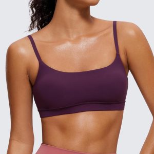 CRZ YOGA Womens Butterluxe Adjustable Spaghetti Strap Sports Bra - Scoop Neck Wireless Padded Yoga Workout Crop Top