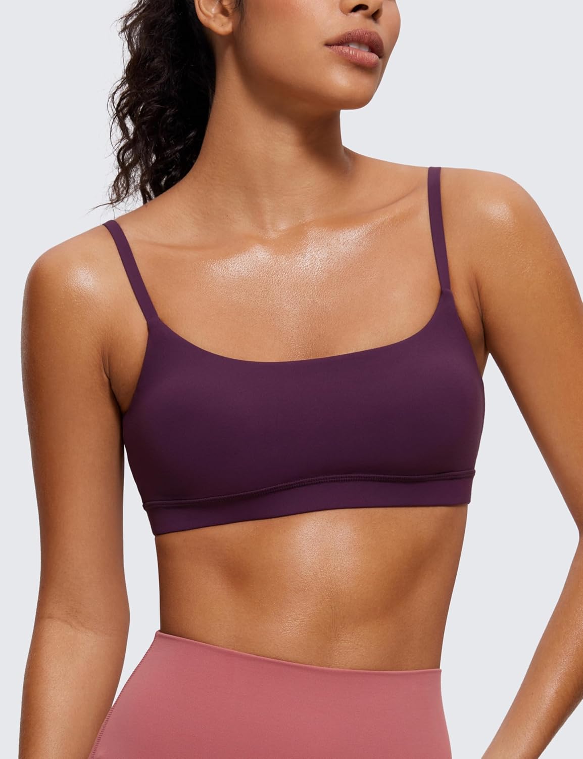 CRZ YOGA Womens Butterluxe Adjustable Spaghetti Strap Sports Bra - Scoop Neck Wireless Padded Yoga Workout Crop Top
