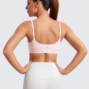 CRZ YOGA Womens Butterluxe Adjustable Spaghetti Strap Sports Bra - Scoop Neck Wireless Padded Yoga Workout Crop Top