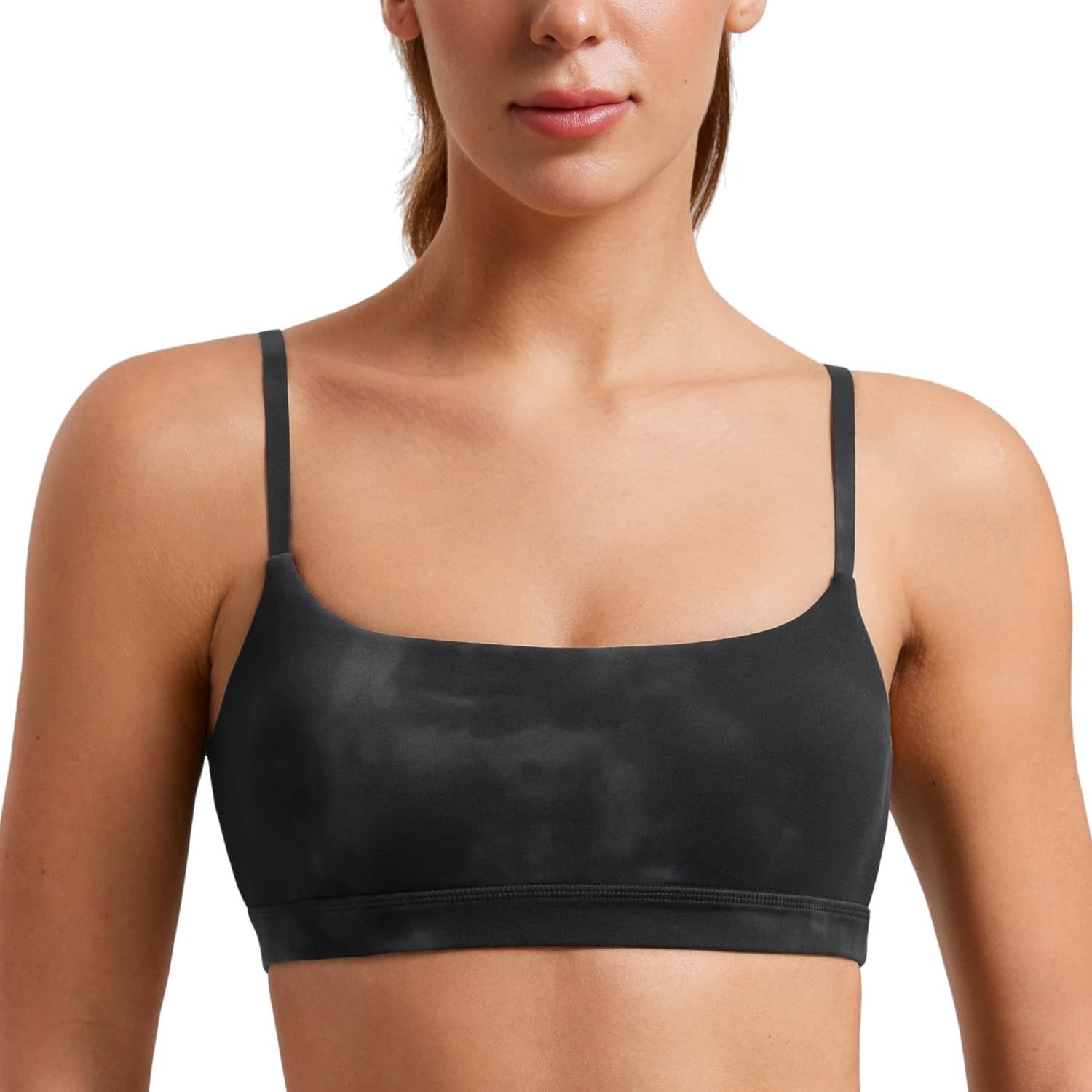 CRZ YOGA Womens Butterluxe Adjustable Spaghetti Strap Sports Bra - Scoop Neck Wireless Padded Yoga Workout Crop Top