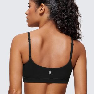 CRZ YOGA Womens Butterluxe Adjustable Spaghetti Strap Sports Bra - Scoop Neck Wireless Padded Yoga Workout Crop Top
