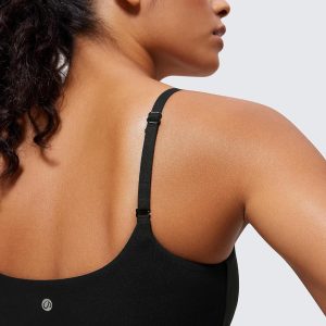 CRZ YOGA Womens Butterluxe Adjustable Spaghetti Strap Sports Bra - Scoop Neck Wireless Padded Yoga Workout Crop Top