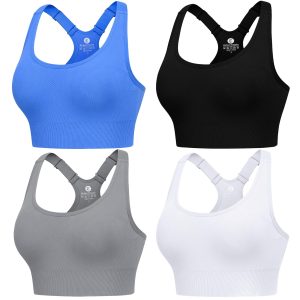 Evercute Adjustable Sports Bras for Women 3/4 Pack Racerback High Support Bras Padded Workout Bras Seamless Yoga Athletic Bra