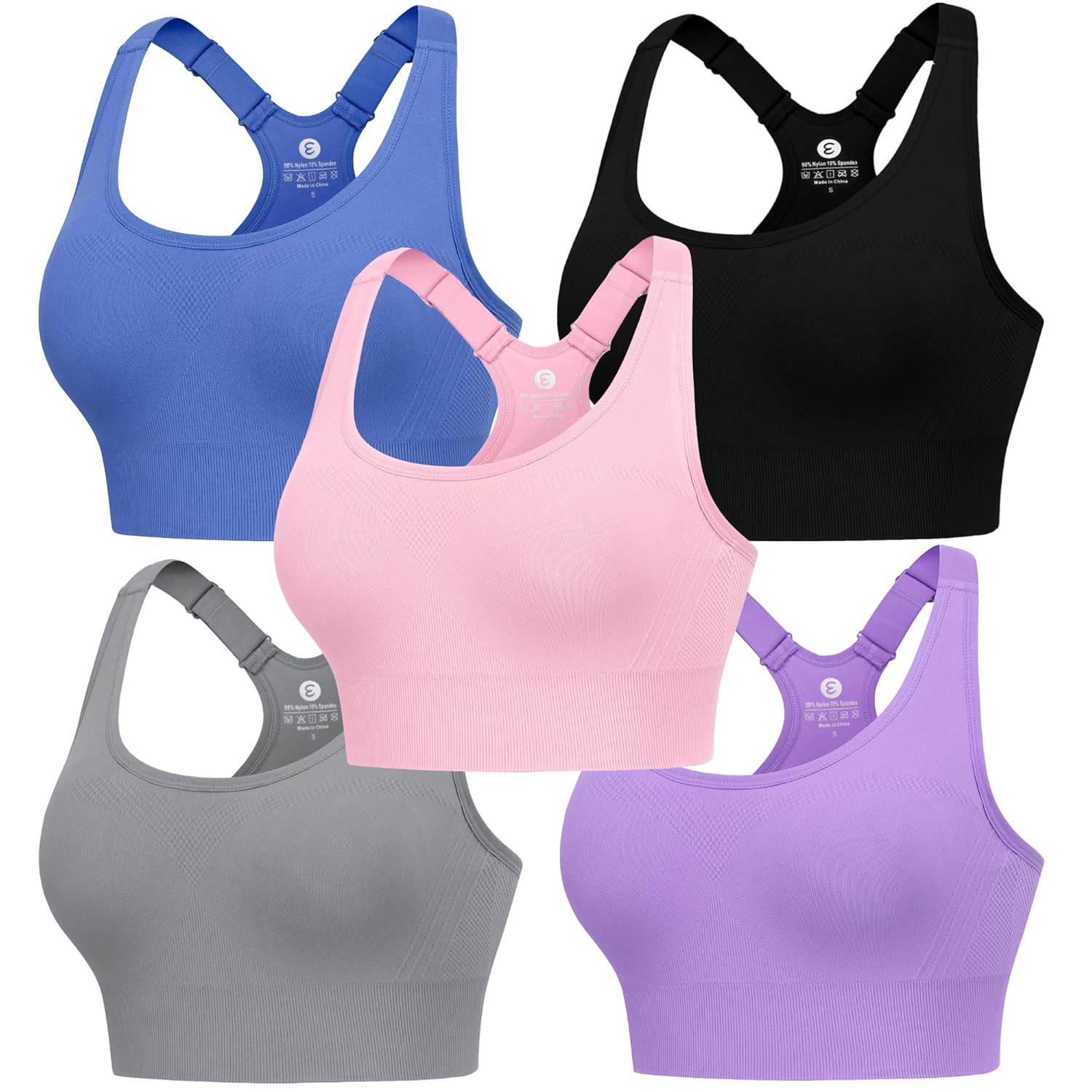 Evercute Adjustable Sports Bras for Women 3/4 Pack Racerback High Support Bras Padded Workout Bras Seamless Yoga Athletic Bra
