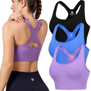 Evercute Adjustable Sports Bras for Women 3/4 Pack Racerback High Support Bras Padded Workout Bras Seamless Yoga Athletic Bra
