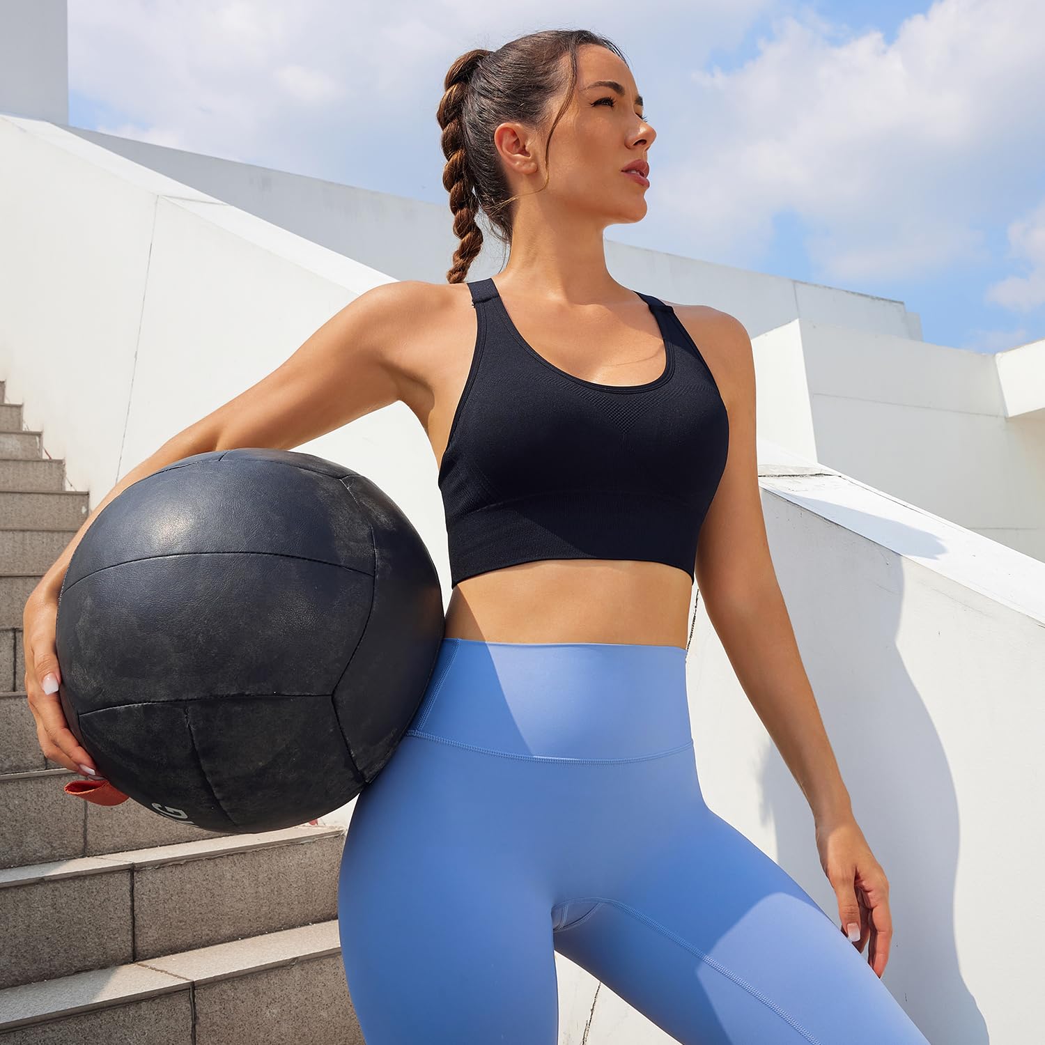 Evercute Adjustable Sports Bras for Women 3/4 Pack Racerback High Support Bras Padded Workout Bras Seamless Yoga Athletic Bra