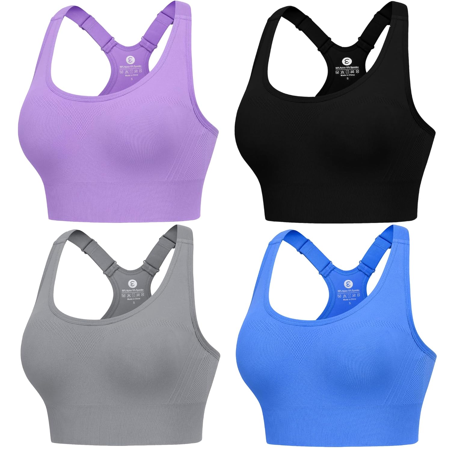 Evercute Adjustable Sports Bras for Women 3/4 Pack Racerback High Support Bras Padded Workout Bras Seamless Yoga Athletic Bra