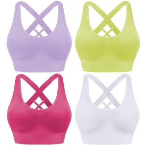 Evercute Sports Bra for Women Padded Medium Support Criss Cross Strappy Bras Seamless High Impact Yoga Exercise Athletic Bras