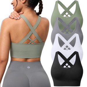 Evercute Sports Bra for Women Padded Medium Support Criss Cross Strappy Bras Seamless High Impact Yoga Exercise Athletic Bras