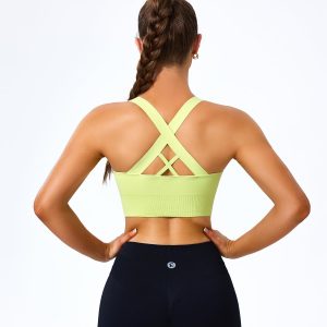 Evercute Sports Bra for Women Padded Medium Support Criss Cross Strappy Bras Seamless High Impact Yoga Exercise Athletic Bras