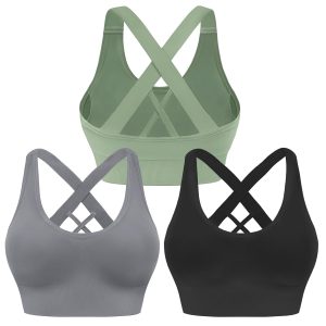 Evercute Sports Bra for Women Padded Medium Support Criss Cross Strappy Bras Seamless High Impact Yoga Exercise Athletic Bras