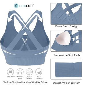 Evercute Sports Bra for Women Padded Medium Support Criss Cross Strappy Bras Seamless High Impact Yoga Exercise Athletic Bras