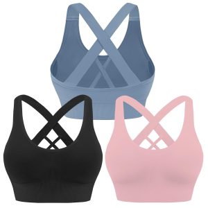 Evercute Sports Bra for Women Padded Medium Support Criss Cross Strappy Bras Seamless High Impact Yoga Exercise Athletic Bras