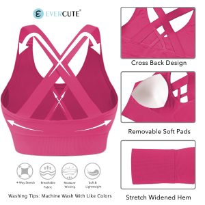 Evercute Sports Bra for Women Padded Medium Support Criss Cross Strappy Bras Seamless High Impact Yoga Exercise Athletic Bras