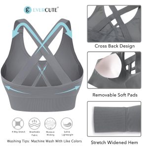 Evercute Sports Bra for Women Padded Medium Support Criss Cross Strappy Bras Seamless High Impact Yoga Exercise Athletic Bras