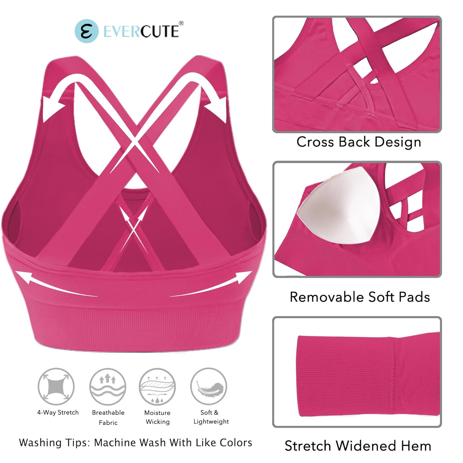 Evercute Sports Bra for Women Padded Medium Support Criss Cross Strappy Bras Seamless High Impact Yoga Exercise Athletic Bras