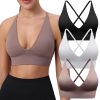 Evercute Women's Sports Bras Adjustable Deep V Neck Bras Wireless Spaghetti Strap Criss Cross Padded Low Support Sexy Bras