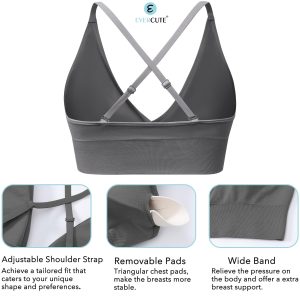 Evercute Women's Sports Bras Adjustable Deep V Neck Bras Wireless Spaghetti Strap Criss Cross Padded Low Support Sexy Bras