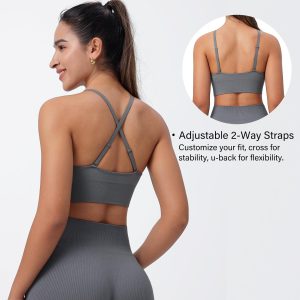 Evercute Women's Sports Bras Adjustable Deep V Neck Bras Wireless Spaghetti Strap Criss Cross Padded Low Support Sexy Bras