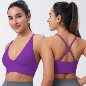 Evercute Women's Sports Bras Adjustable Deep V Neck Bras Wireless Spaghetti Strap Criss Cross Padded Low Support Sexy Bras