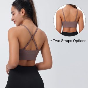 Evercute Women's Sports Bras Adjustable Deep V Neck Bras Wireless Spaghetti Strap Criss Cross Padded Low Support Sexy Bras