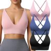 Evercute Women's Sports Bras Adjustable Deep V Neck Bras Wireless Spaghetti Strap Criss Cross Padded Low Support Sexy Bras
