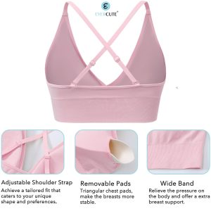 Evercute Women's Sports Bras Adjustable Deep V Neck Bras Wireless Spaghetti Strap Criss Cross Padded Low Support Sexy Bras