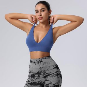 Evercute Women's Sports Bras Adjustable Deep V Neck Bras Wireless Spaghetti Strap Criss Cross Padded Low Support Sexy Bras