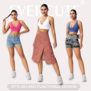 Evercute Women's Sports Bras Adjustable Deep V Neck Bras Wireless Spaghetti Strap Criss Cross Padded Low Support Sexy Bras