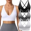 Evercute Women's Sports Bras Adjustable Deep V Neck Bras Wireless Spaghetti Strap Criss Cross Padded Low Support Sexy Bras