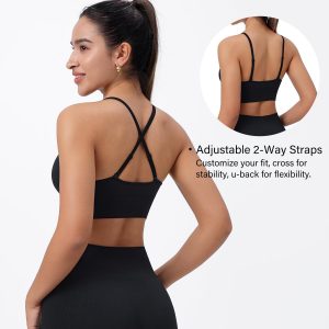 Evercute Women's Sports Bras Adjustable Deep V Neck Bras Wireless Spaghetti Strap Criss Cross Padded Low Support Sexy Bras