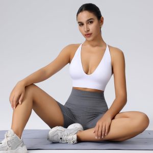 Evercute Women's Sports Bras Adjustable Deep V Neck Bras Wireless Spaghetti Strap Criss Cross Padded Low Support Sexy Bras