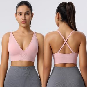 Evercute Women's Sports Bras Adjustable Deep V Neck Bras Wireless Spaghetti Strap Criss Cross Padded Low Support Sexy Bras