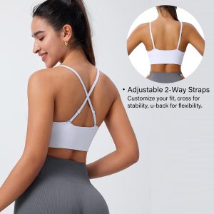 Evercute Women's Sports Bras Adjustable Deep V Neck Bras Wireless Spaghetti Strap Criss Cross Padded Low Support Sexy Bras