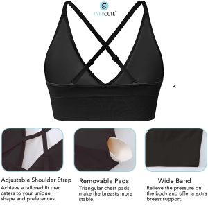 Evercute Women's Sports Bras Adjustable Deep V Neck Bras Wireless Spaghetti Strap Criss Cross Padded Low Support Sexy Bras