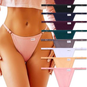 FINETOO 10 Pack Adjustable G String Thongs for Women Sexy Underwear Low Rise Womens Thong Cotton Panties for Ladies S-XL