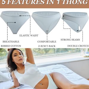 FINETOO 10 pack Cotton Thongs for Women Breathable Low Rise Bikini Lady Panties Womens Underwear Sexy S-XL