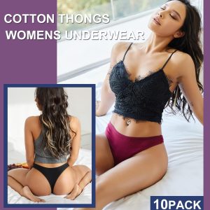 FINETOO 10 pack Cotton Thongs for Women Breathable Low Rise Bikini Lady Panties Womens Underwear Sexy S-XL