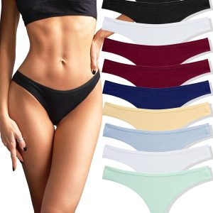 FINETOO 10 pack Cotton Thongs for Women Breathable Low Rise Bikini Lady Panties Womens Underwear Sexy S-XL